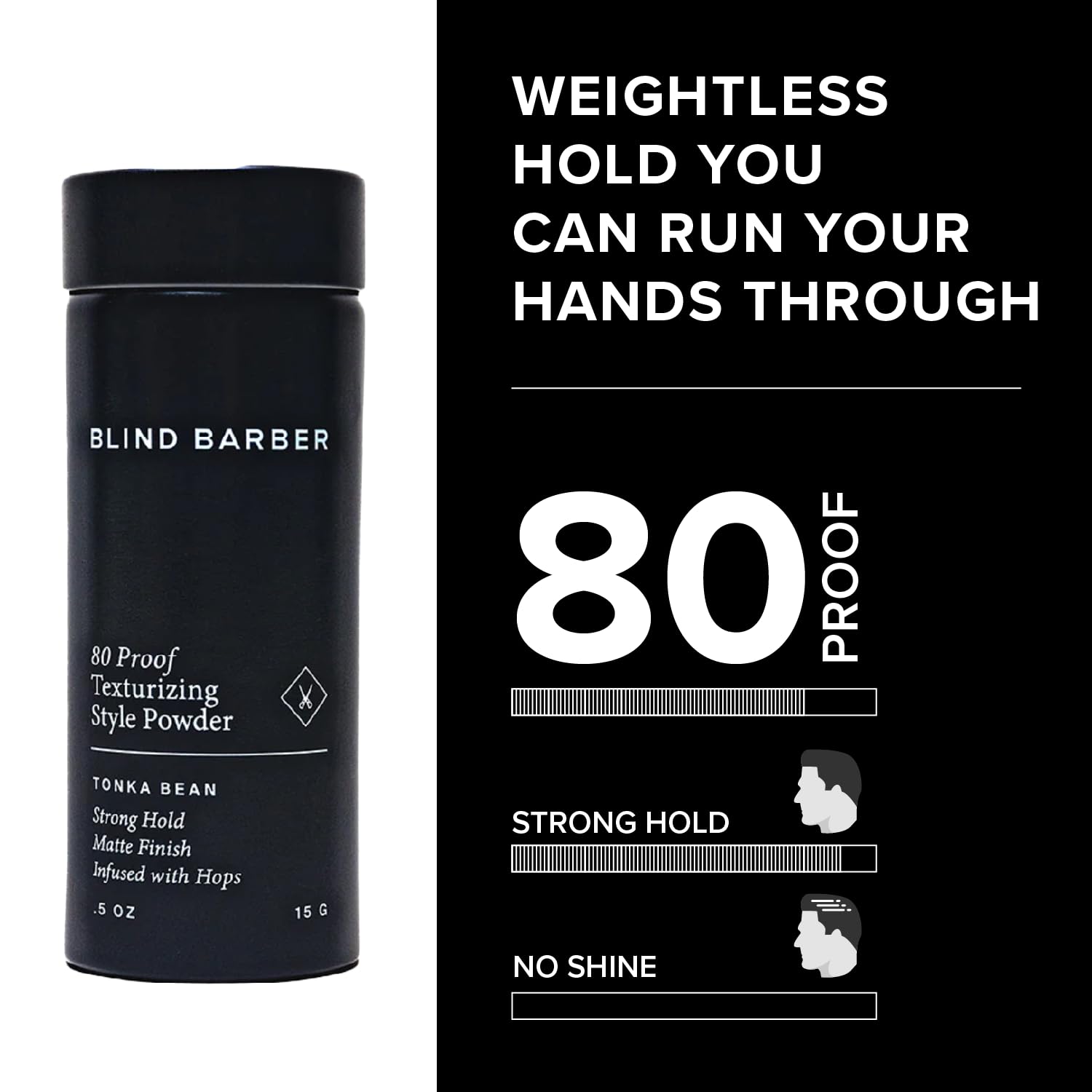 Aplicación en raíces para cuerpo sin brillo visible con Blind Barber 80 Proof Powder