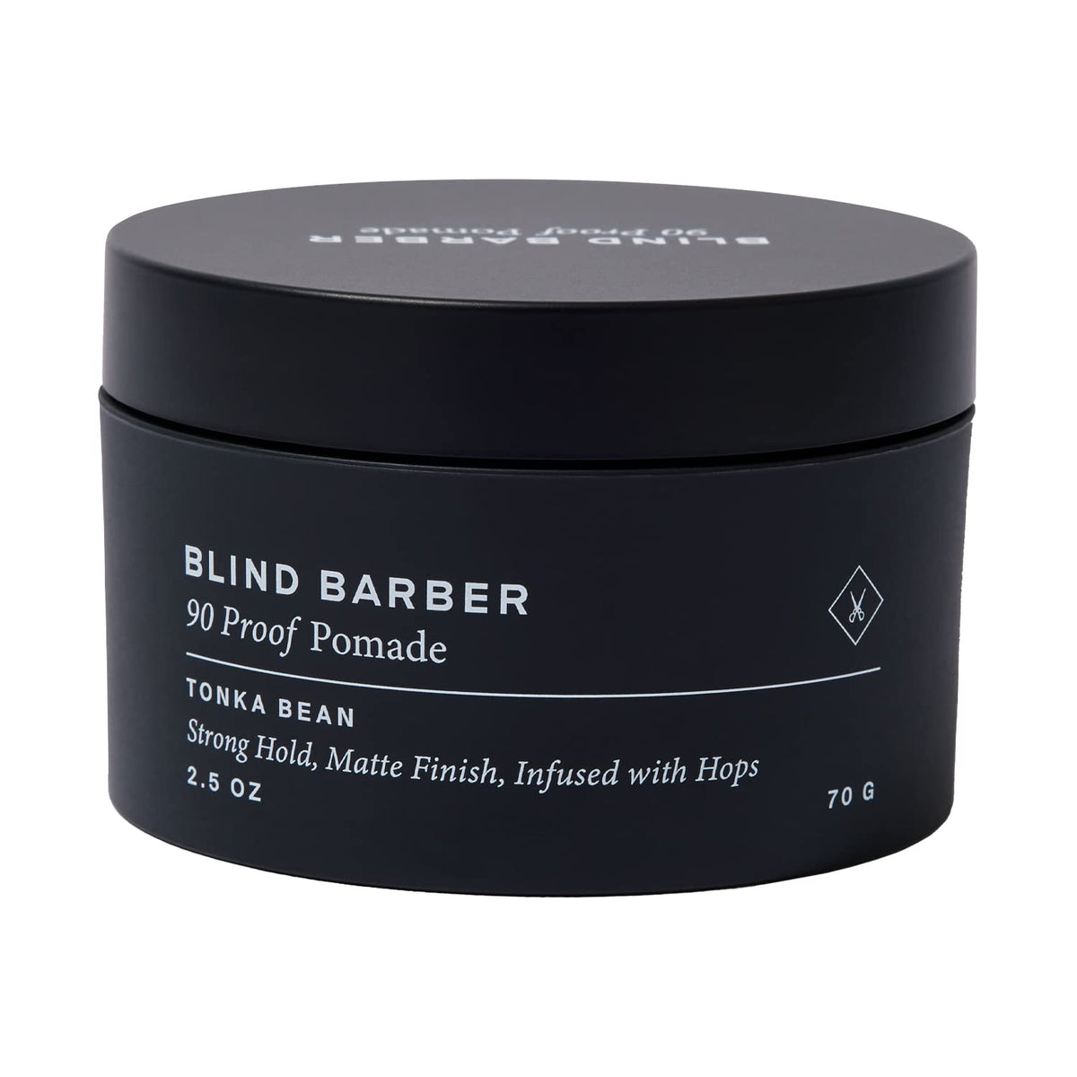 Blind Barber 90 Proof pomade bottle showing strong hold and matte finish.