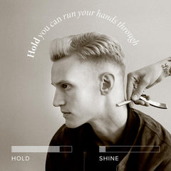 Hair styled with Blind Barber 90 Proof for a natural matte finish.