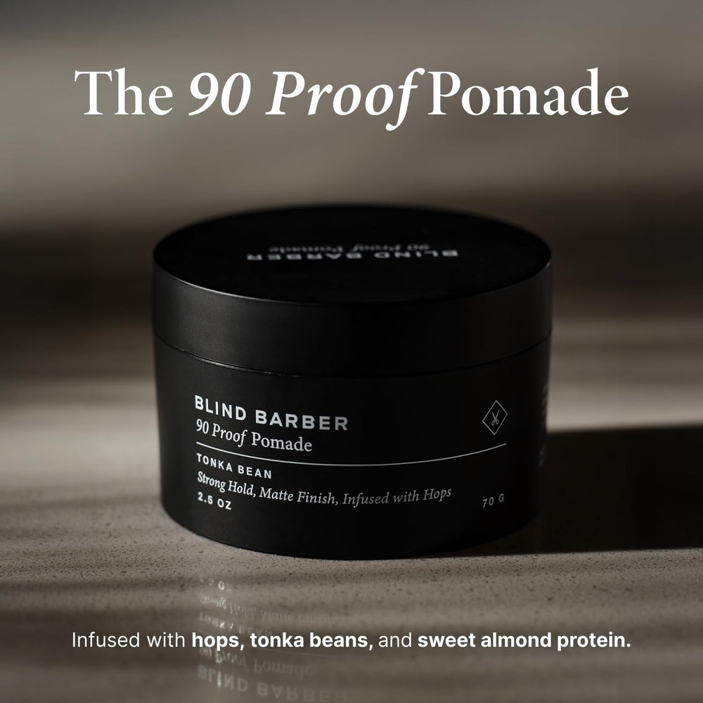 Close-up of Blind Barber 90 Proof pomade jar with easy washout.