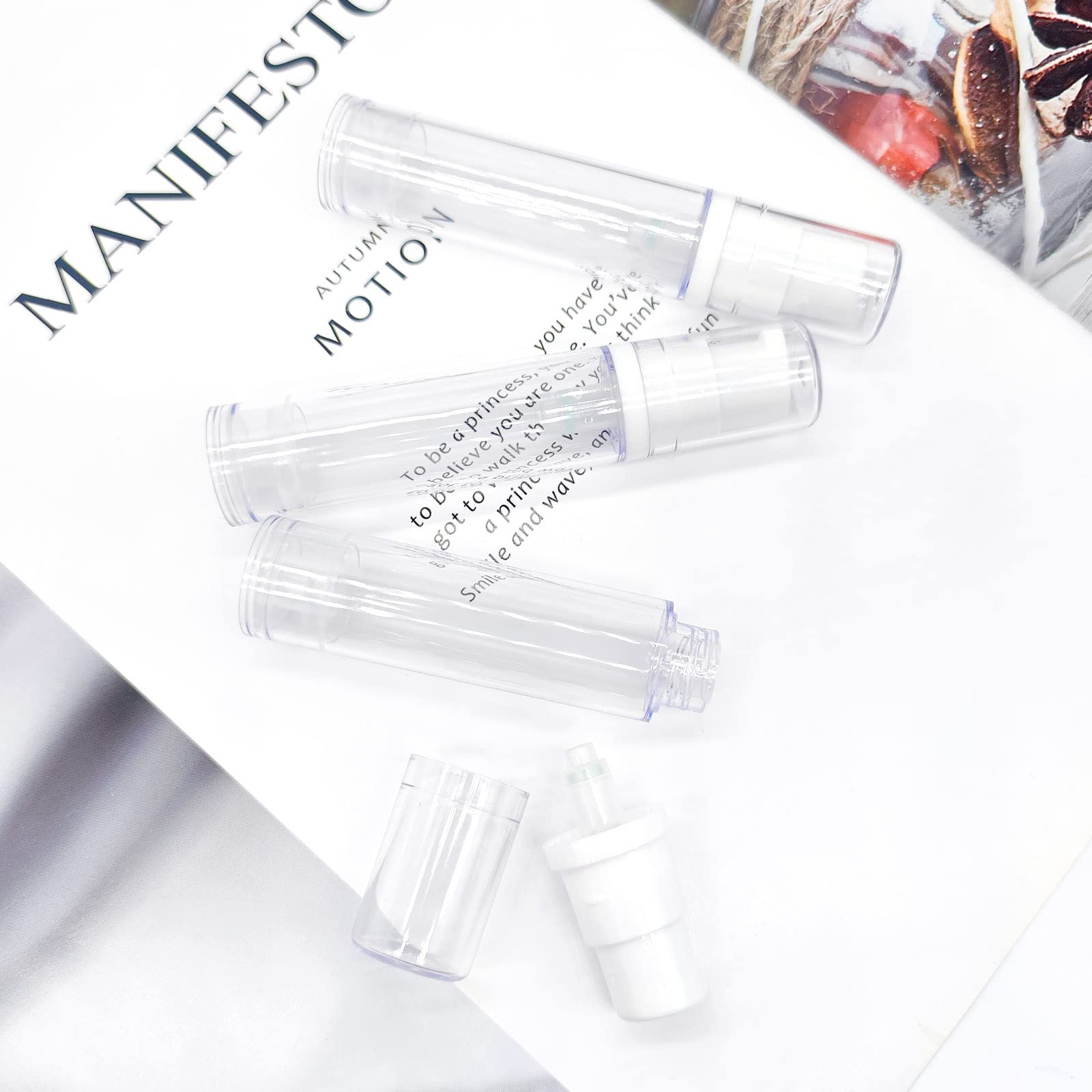 BlingKingdom airless pump bottle close-up highlighting the transparent 10ml capacity.
