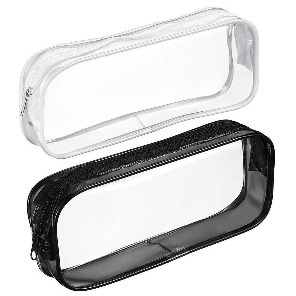 BlingKingdom clear PVC pencil bag in black showing contents for quick access and organization.