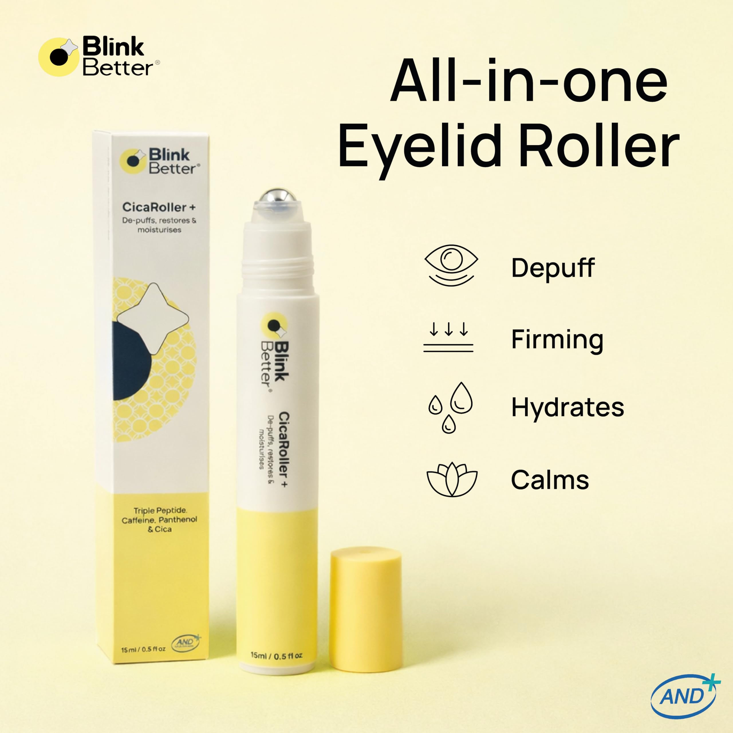 BlinkBetter CicaRoller rodillo frío para ojos, sensación refrescante al aplicar.