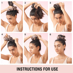 BLINKEEN Heatless Scrunchie beige, uso nocturno para rizos suaves sin calor.