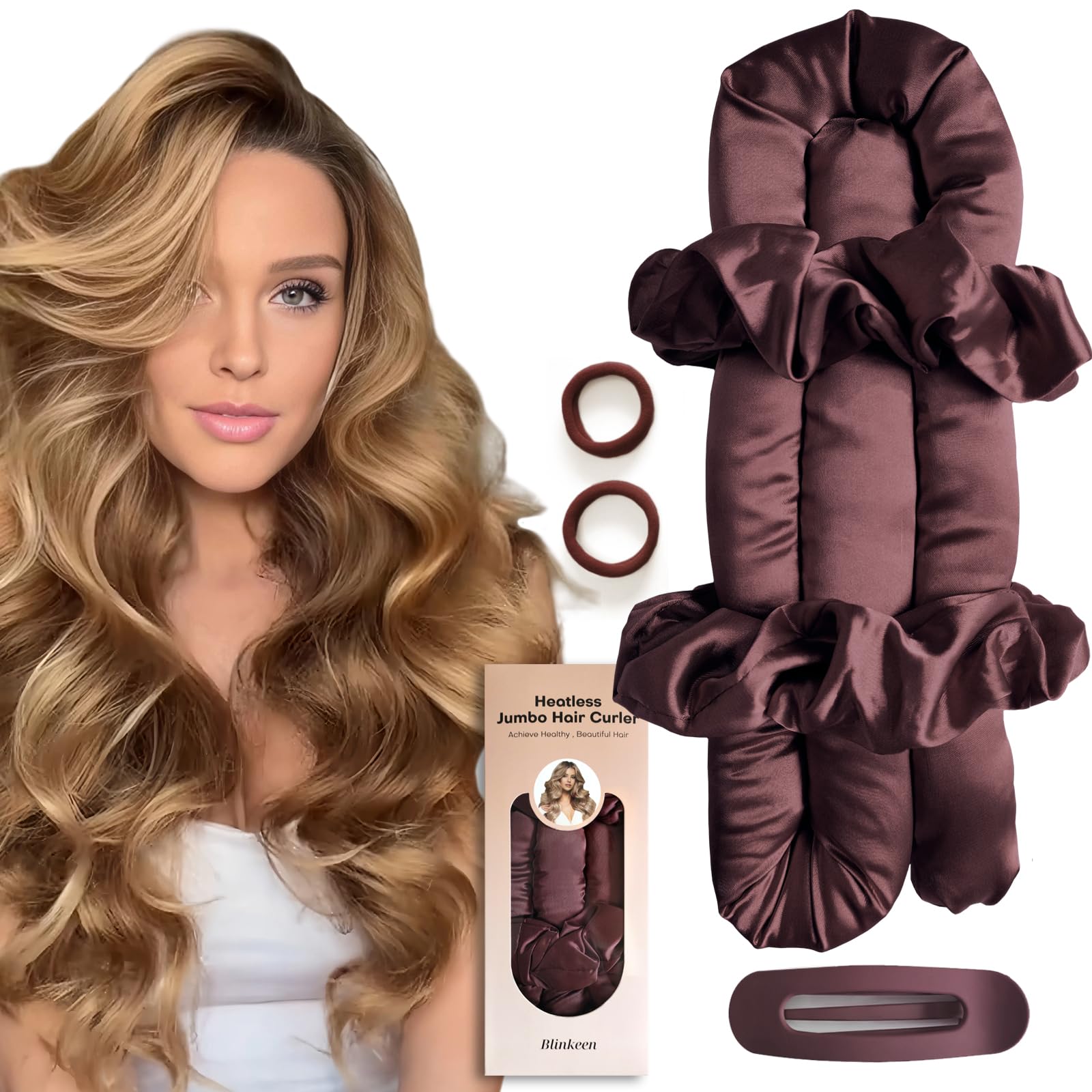 BLINKEEN Jumbo Heatless Curler Headband in Burgundy for effortless overnight curls
