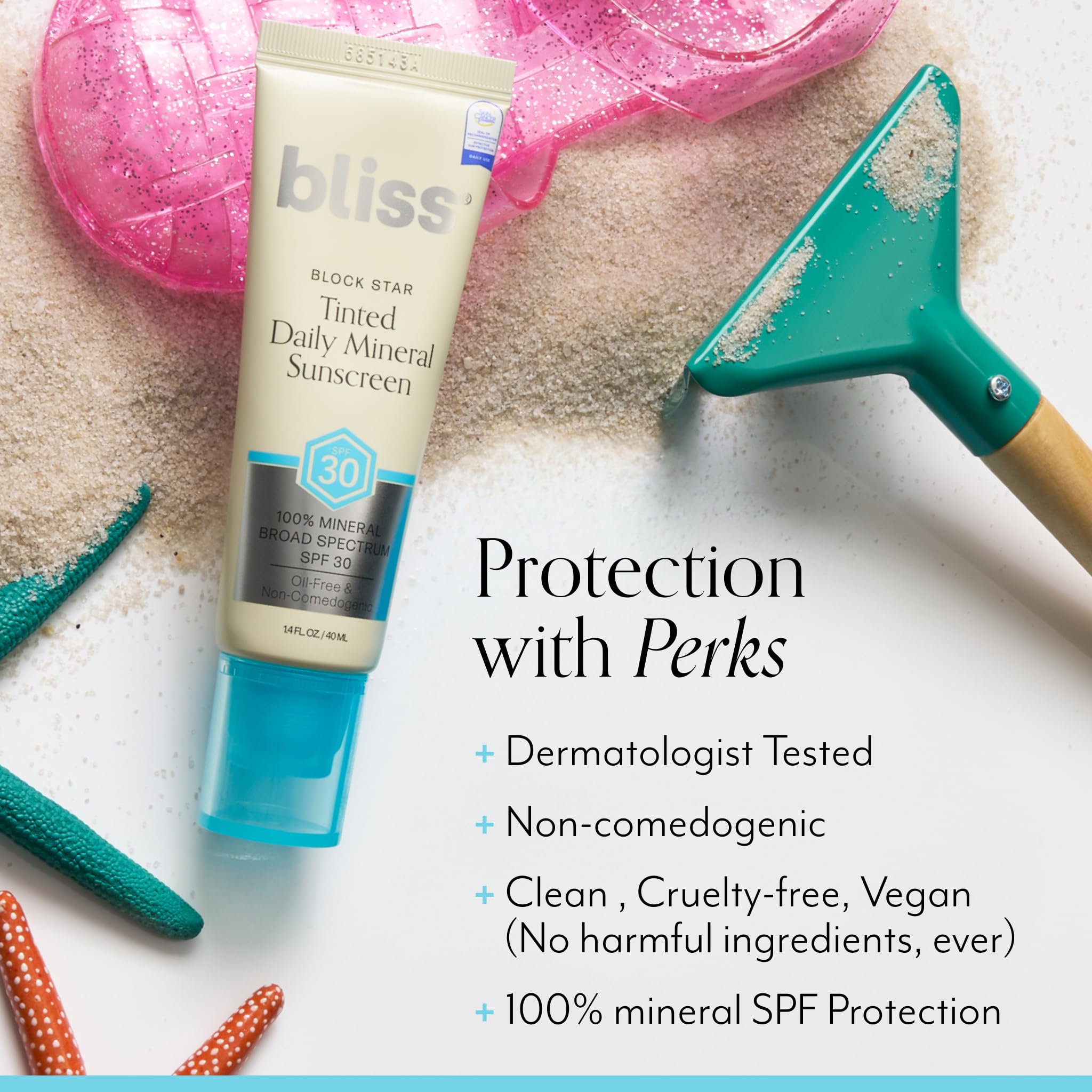 Bliss Block Star texture close-up reveals silky, non-greasy finish.