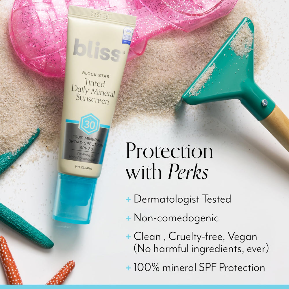 Bliss Block Star texture close-up reveals silky, non-greasy finish.