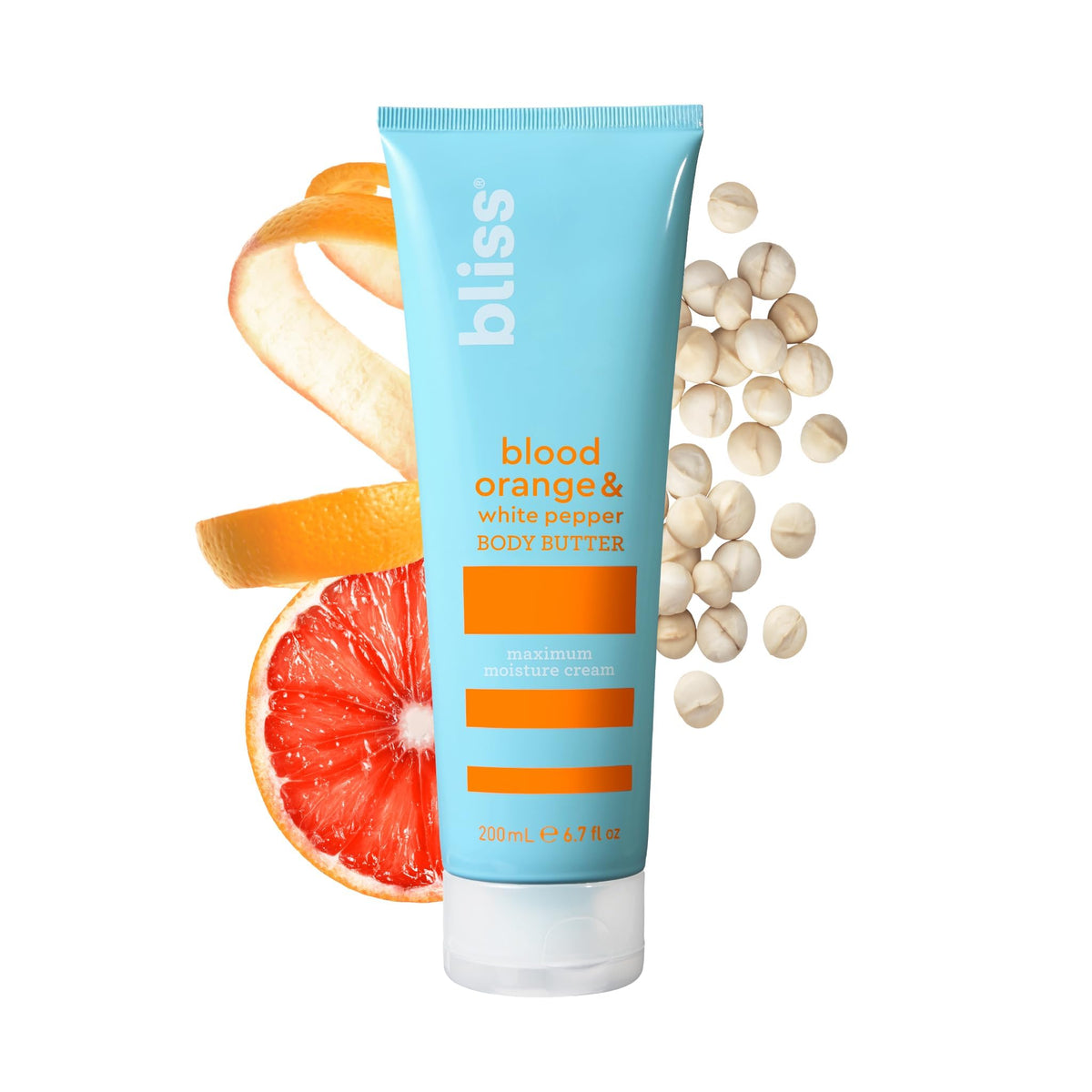 Bliss Body Butter bottle with Blood Orange and White Pepper delivers deep hydration for dry skin