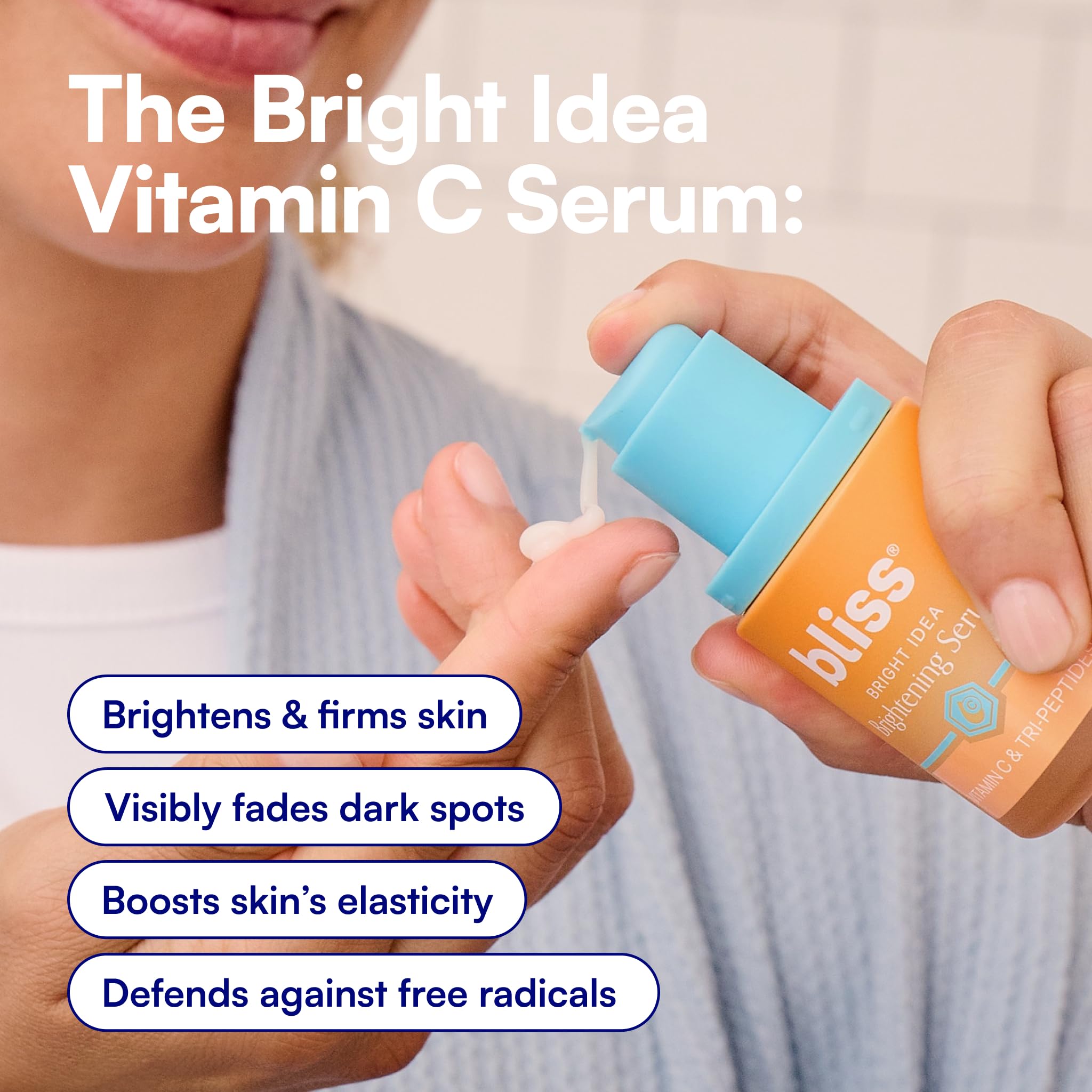 Bliss Bright Idea Serum in-use shot during morning routine demonstrates brightening effects.