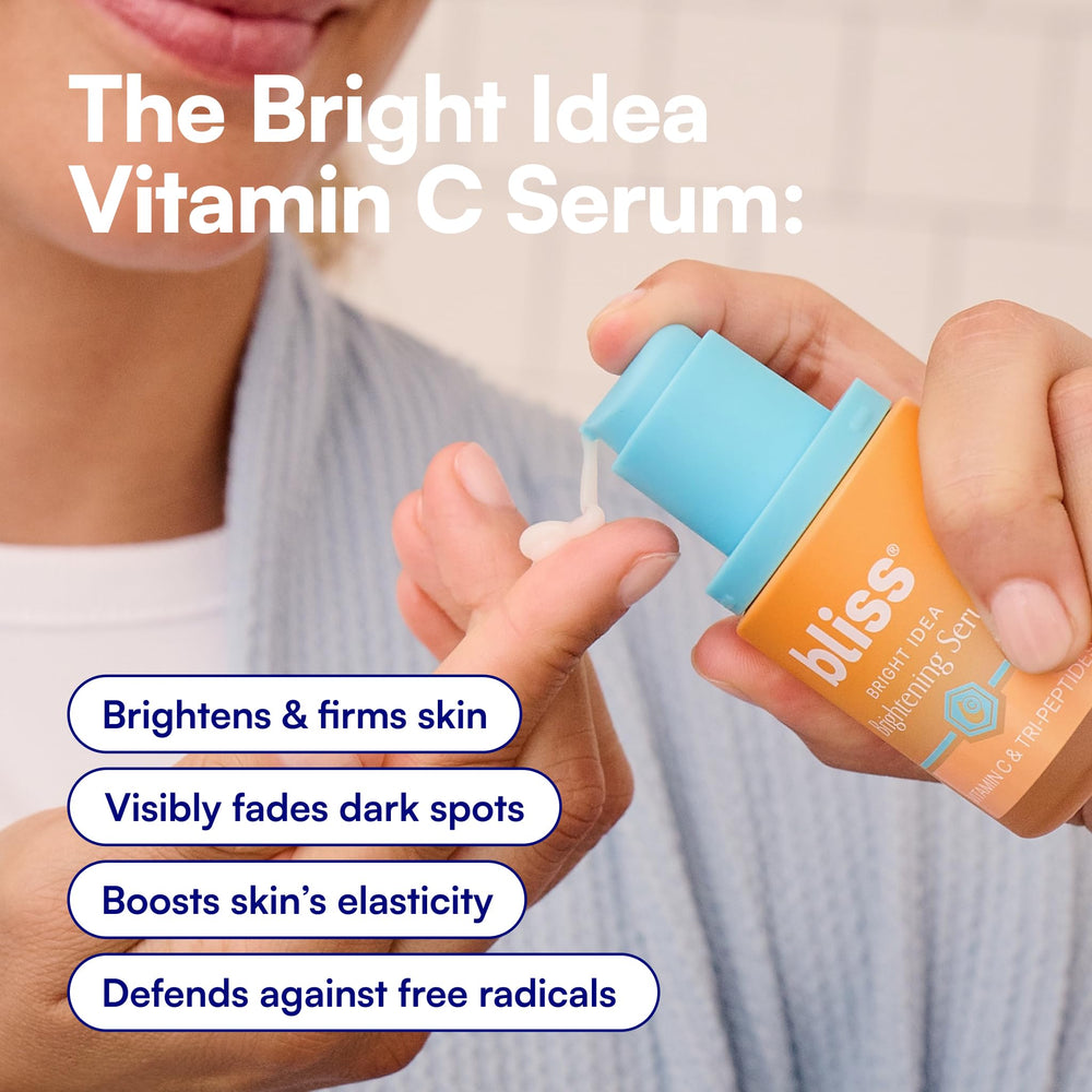 Bliss Bright Idea Serum in-use shot during morning routine demonstrates brightening effects.