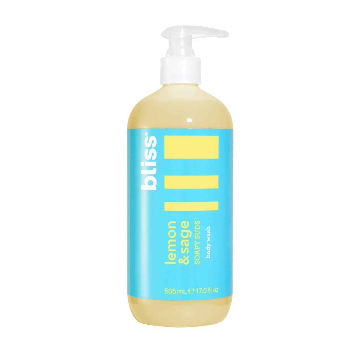 Bliss Ducha Corporal Espumosa con limón y salvia en botella, hidratación suave para piel diaria.