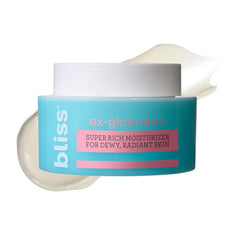 Bliss Ex-glow-sion bottle pour demonstrates convenient daily hydration for radiant skin.