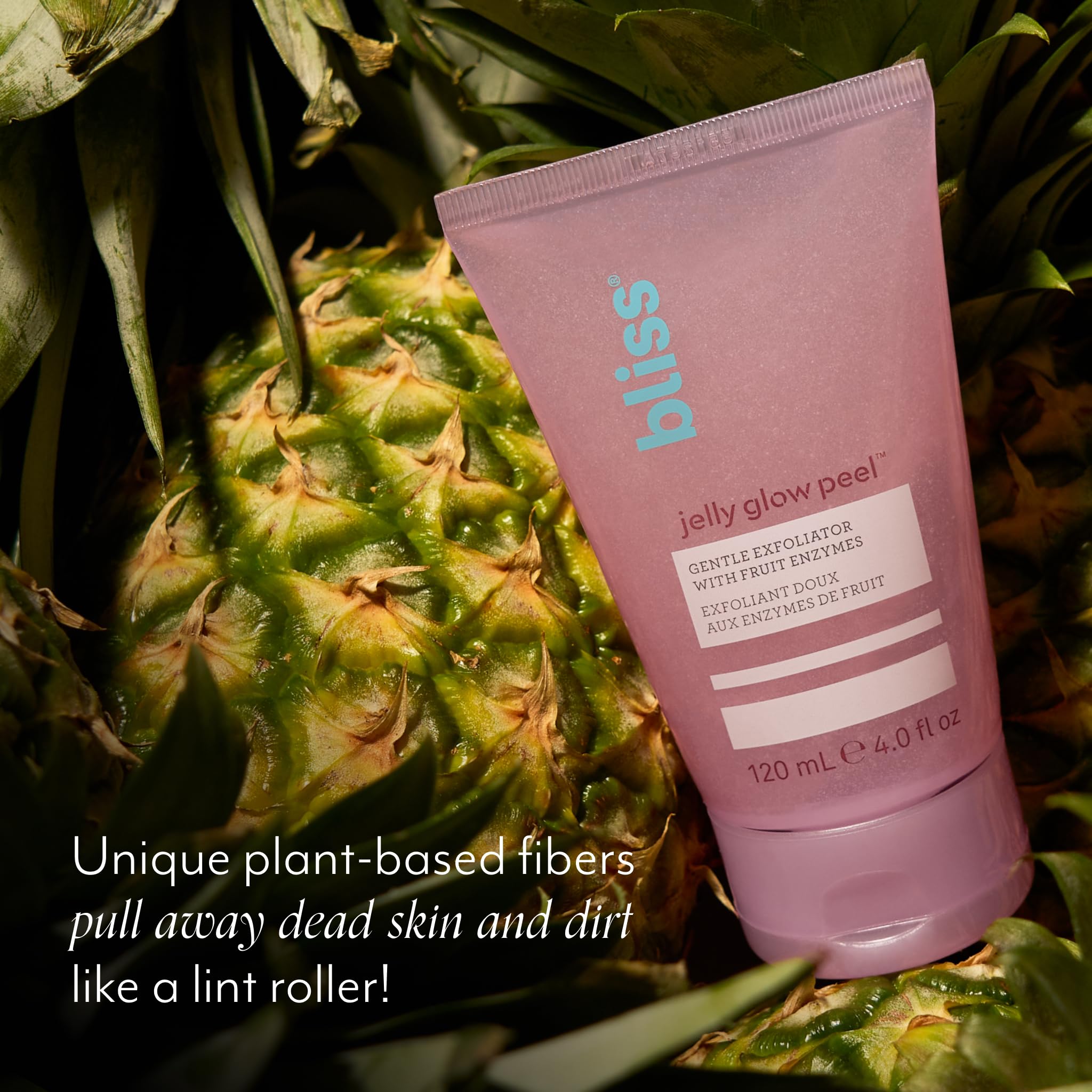 Bliss Jelly Glow Peel, enzimas de fruta piña y papaya para brillo suave.
