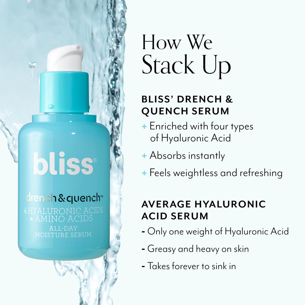 Nightly skincare setup with Bliss serum and moisturizer.