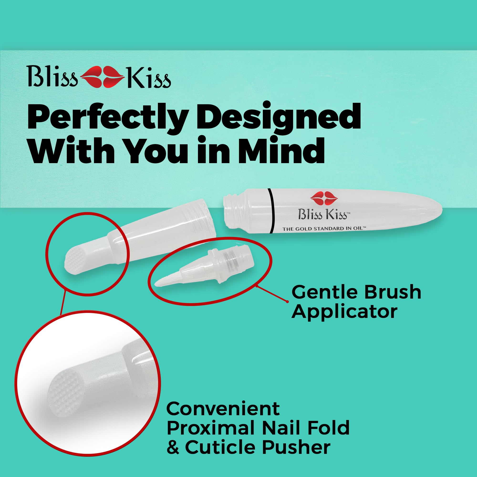 Bliss Kiss aplicación precisa con brocha para uñas y cutículas.