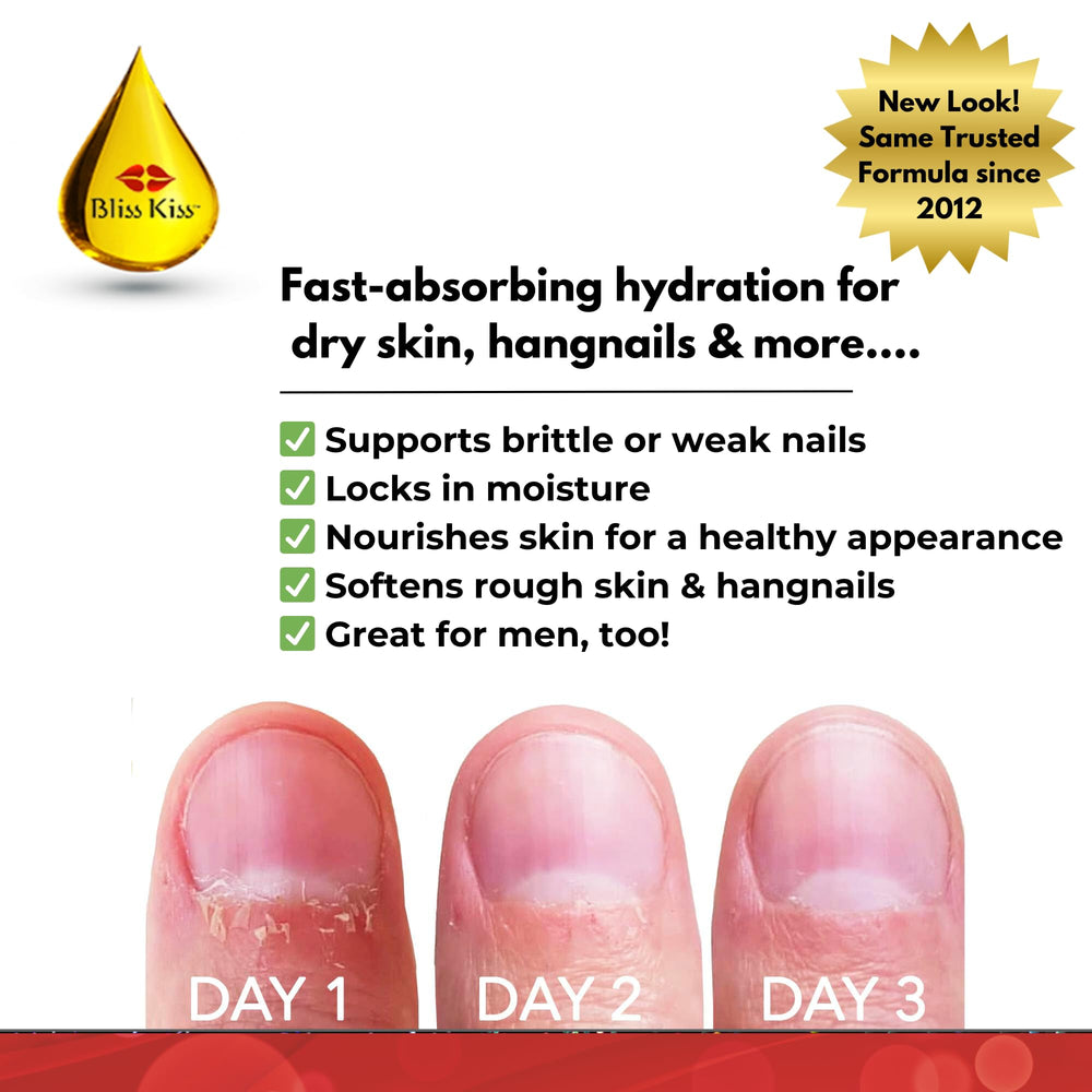 Bliss Kiss botella aceite jojoba: nutrición profunda para uñas y cutículas.