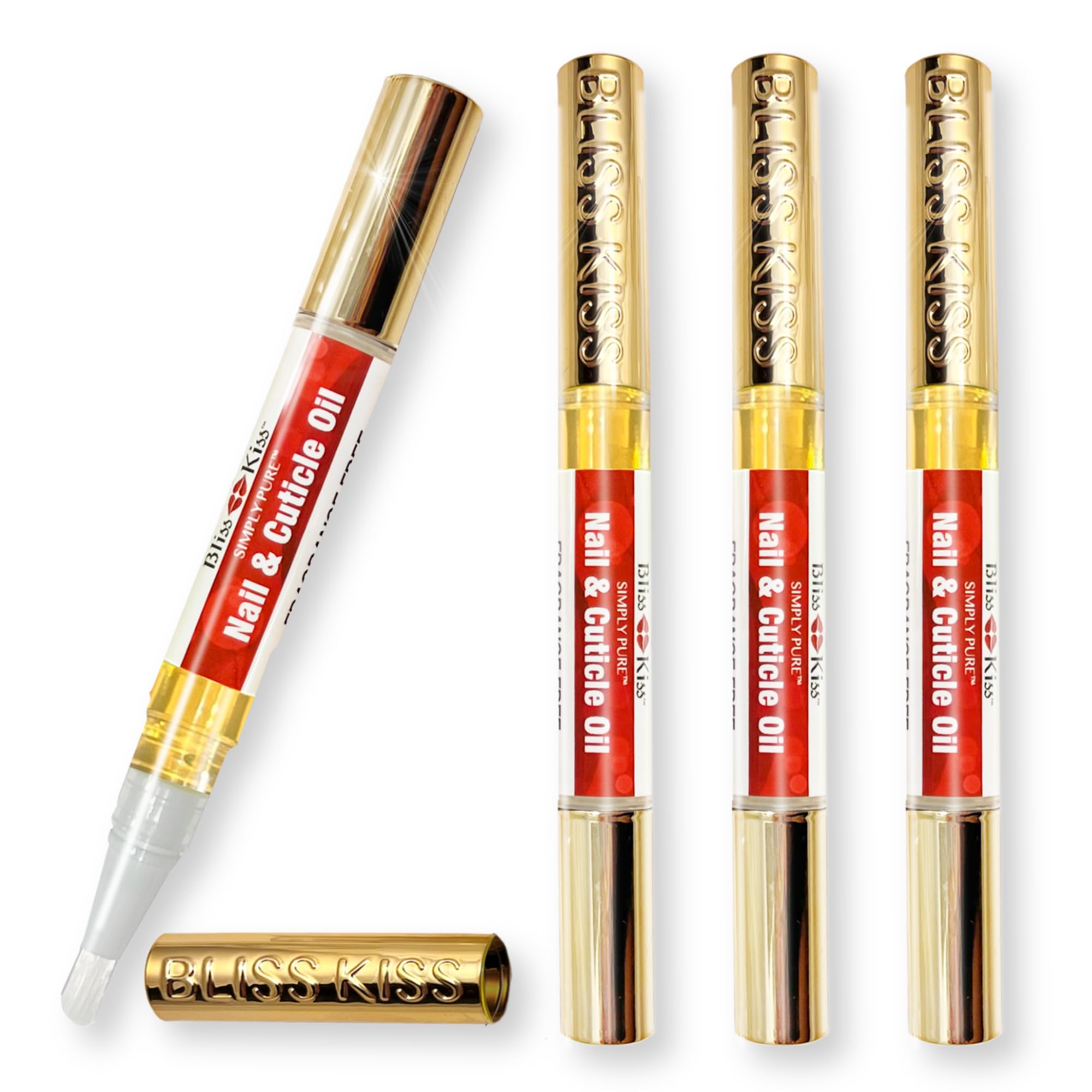 Bliss Kiss fragrance-free nail oil pen 4-pack for easy on-the-go hydration.