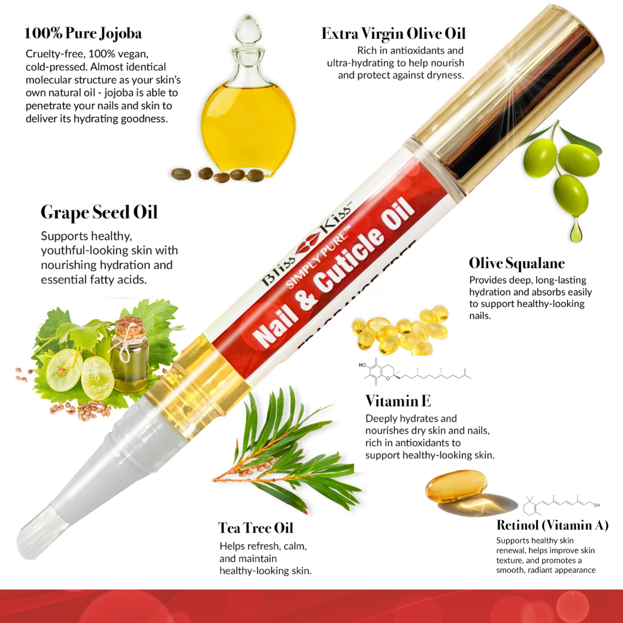 Bliss Kiss Simply Pure Nail Oil Pen soothing cuticle hydration action.
