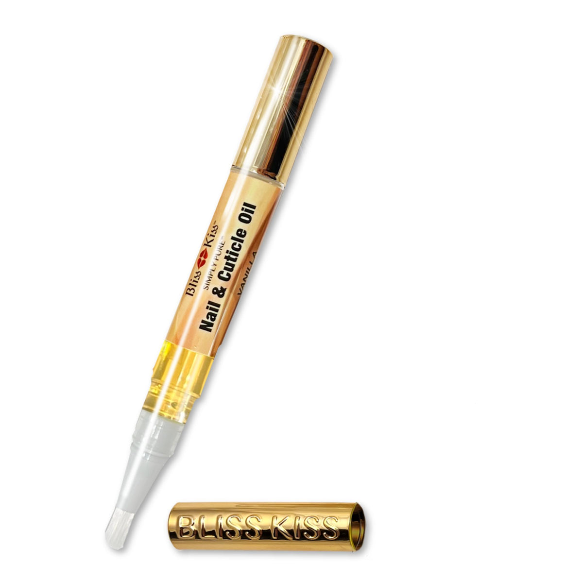 Bliss Kiss Simply Pure Nail Oil Pen vanilla cap closeup for cuticle hydration