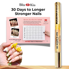 Bliss Kiss Simply Pure Nail Oil Pen vanilla tip application shows precise use