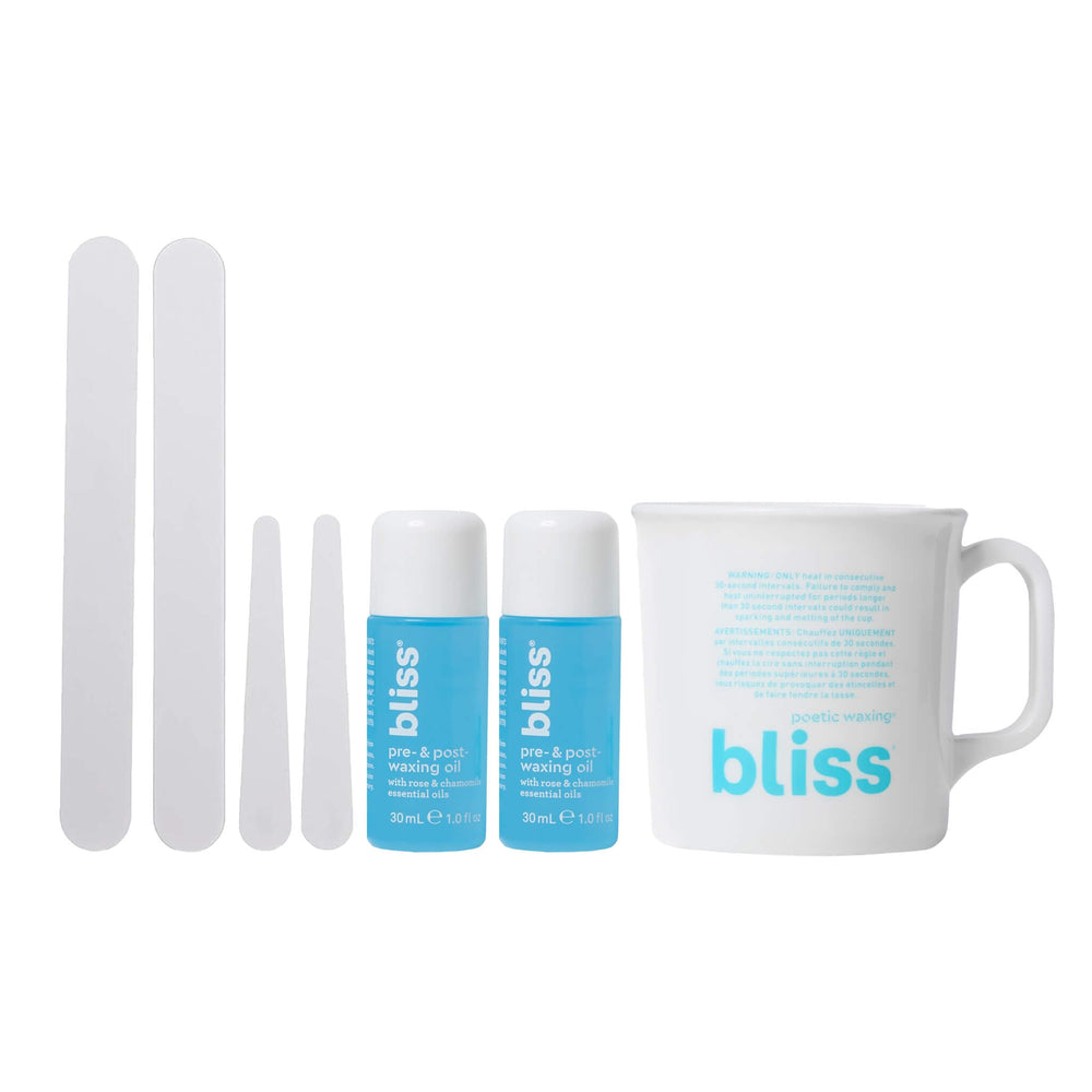 Bliss Poetic Waxing Kit no-strip use emphasizes mess-free at-home routine
