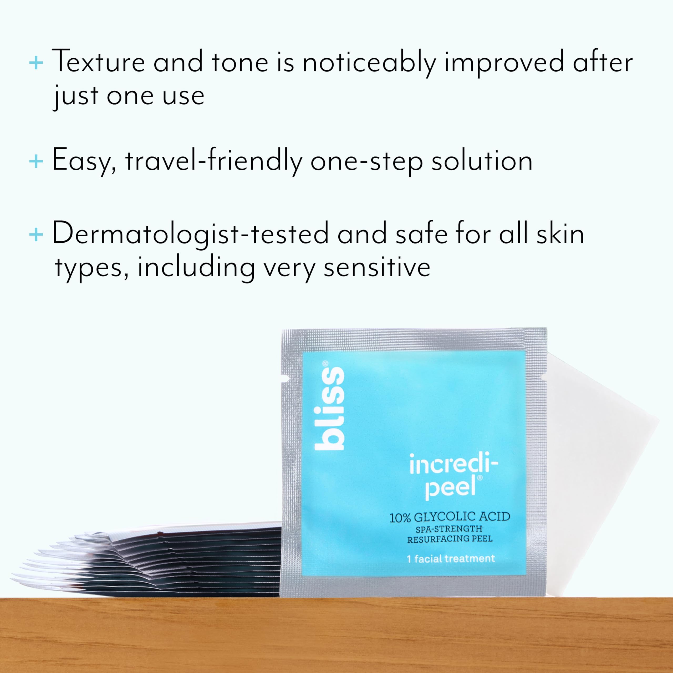 Close-up of Bliss Incredi-Peel pad for gentle exfoliation and brighter skin.