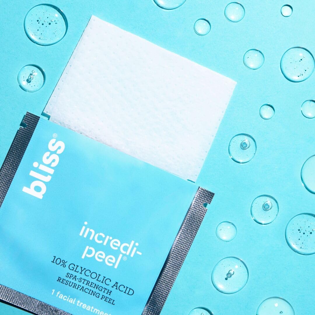 Night-time ritual with Bliss Incredi-Peel's AHA exfoliation for refreshed skin.