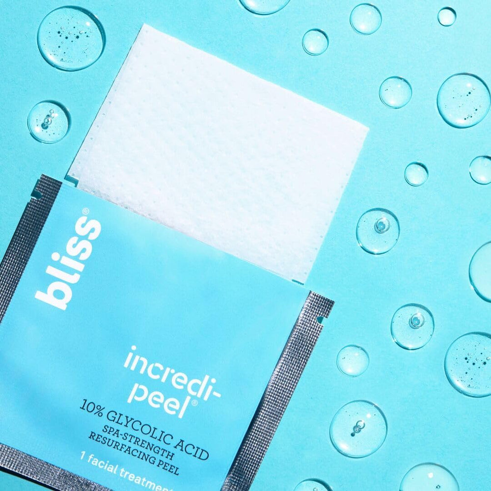 Night-time ritual with Bliss Incredi-Peel's AHA exfoliation for refreshed skin.