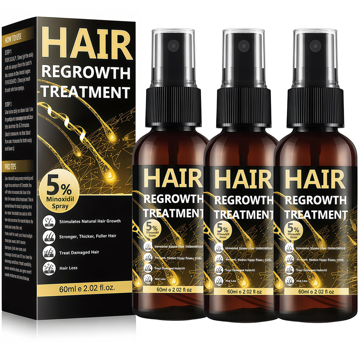 BLISSMATE minoxidil 5% spray, bote cercano, ayuda a mejorar la apariencia capilar con uso diario.