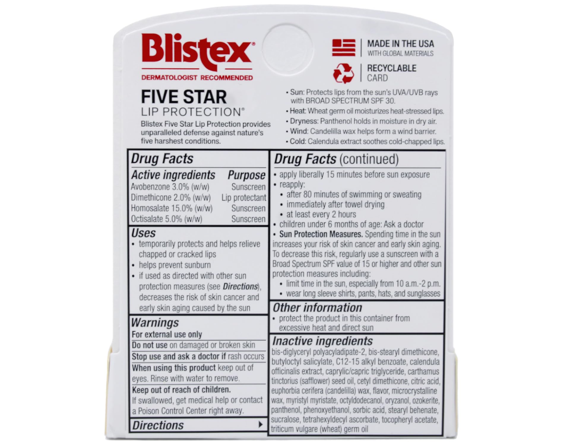 Blistex Cinco Estrellas labios, hidratación duradera en climas fríos