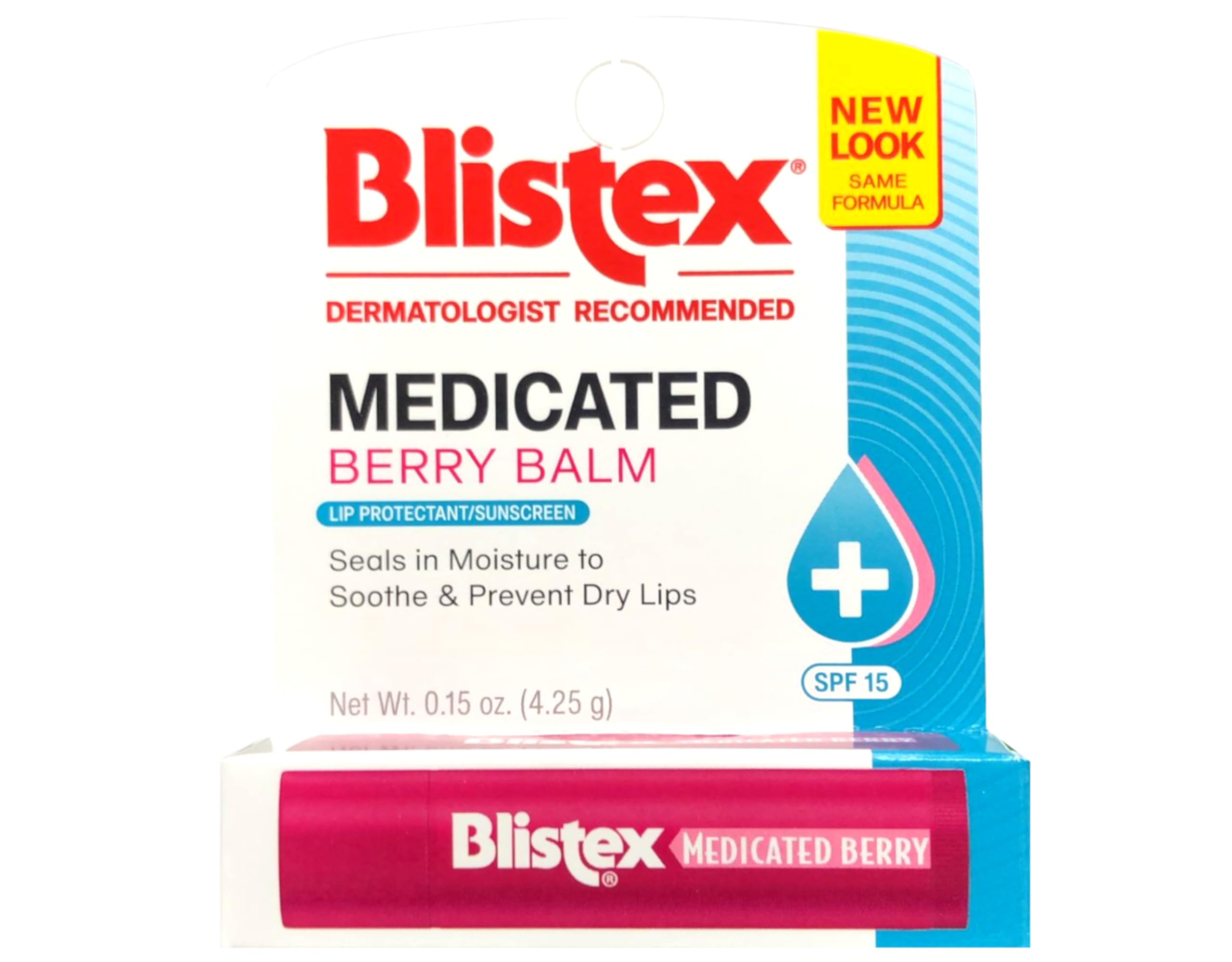 Blistex balsamo labial medicado de bayas, cajas de 12, comodo para bolsillo y retoques.