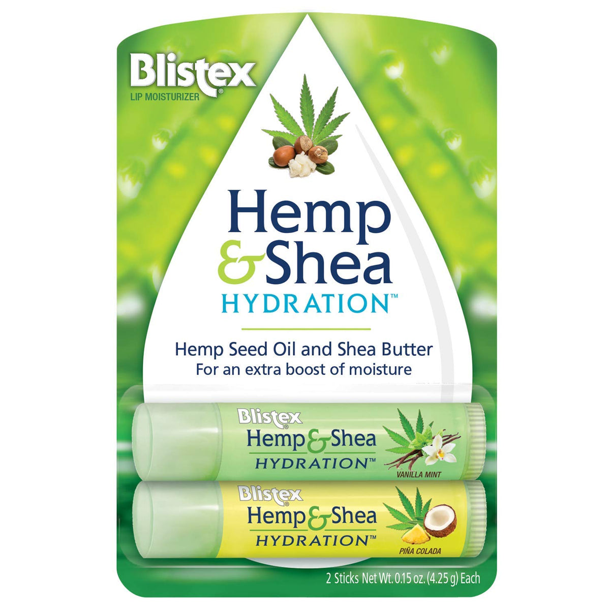 Blistex Canamo y Karité hidratación, bálsamo para labios con textura cremosa.