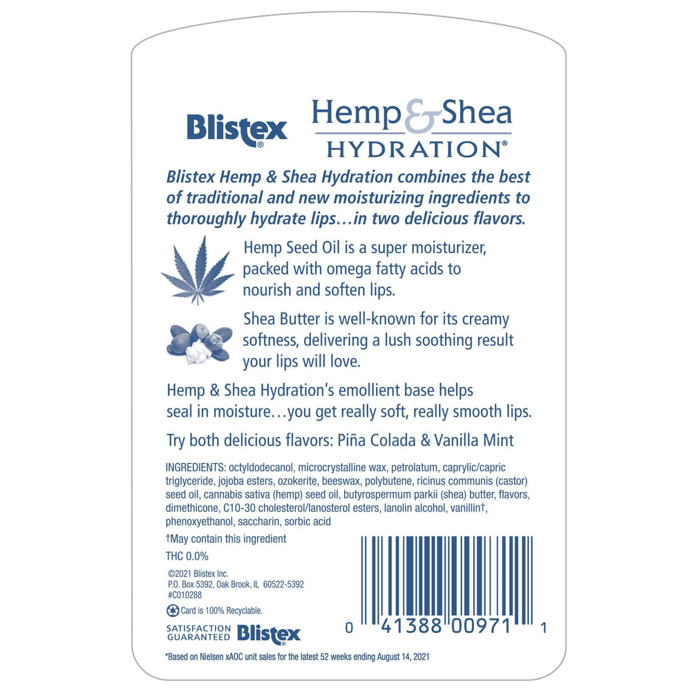 Blistex Canamo y Karité hidratación, dúo de dos unidades para llevar.
