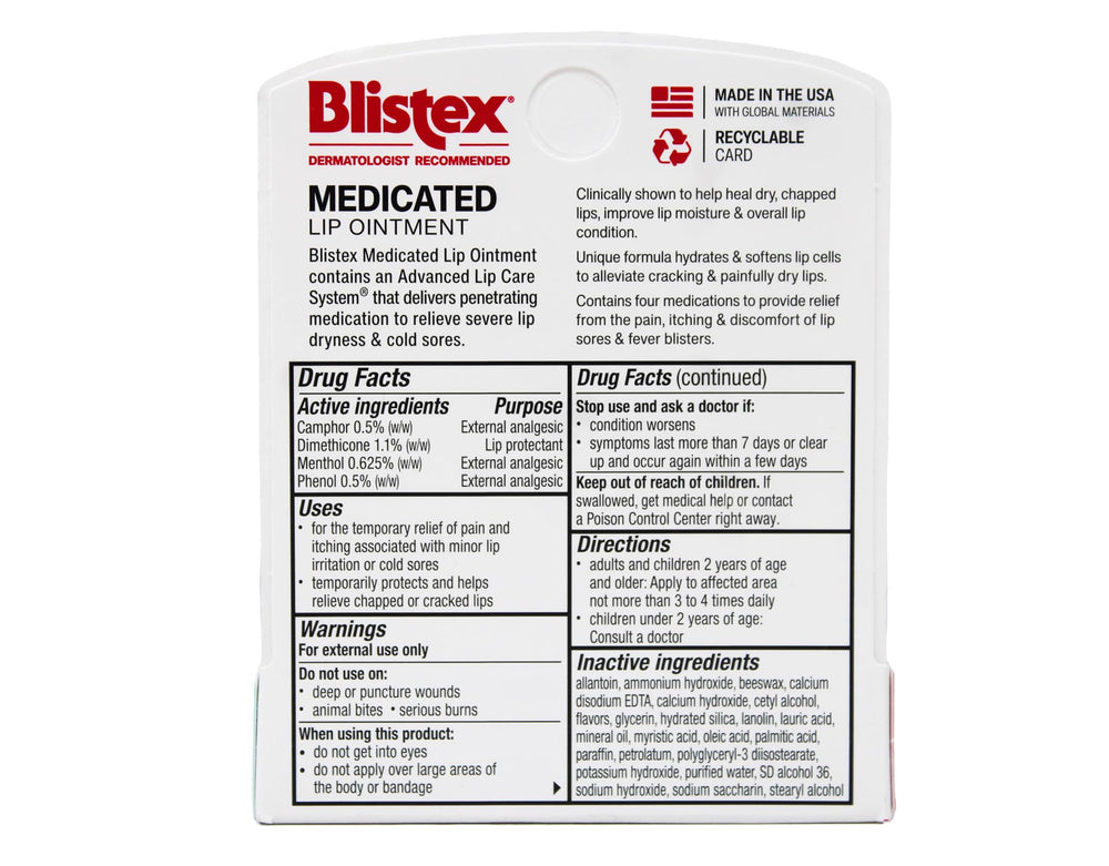 Blistex Labial Medicado: tapa abierta muestra la textura cremosa.