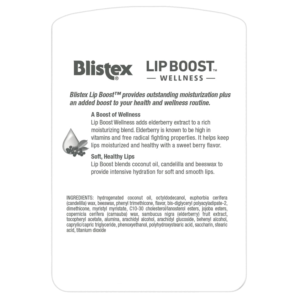 Blistex Lip Boost Wellness lips-application shows smooth, moisturized lips with elderberry extract