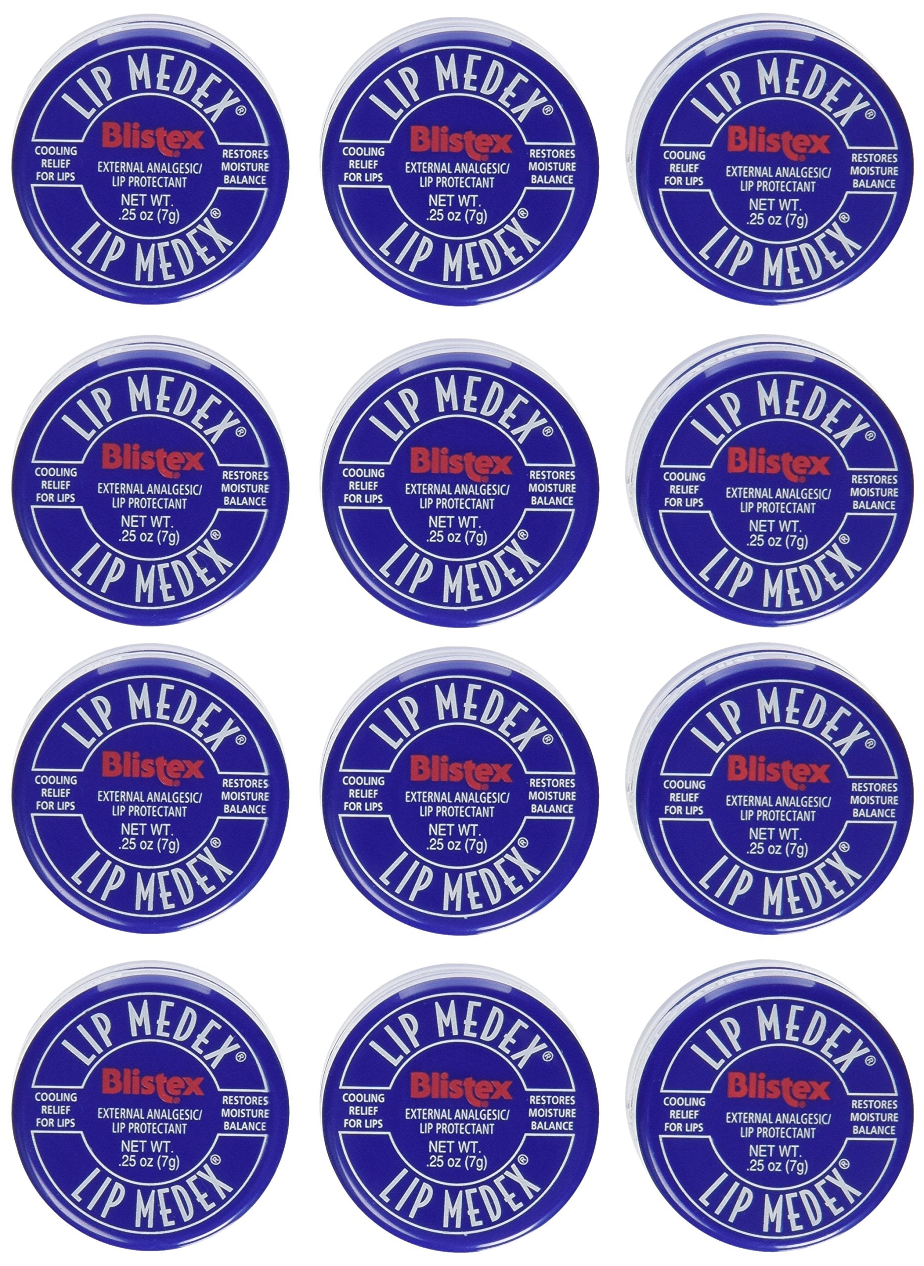Blistex Lip Medex pack-12 display offers moisture and cooling relief for lips.