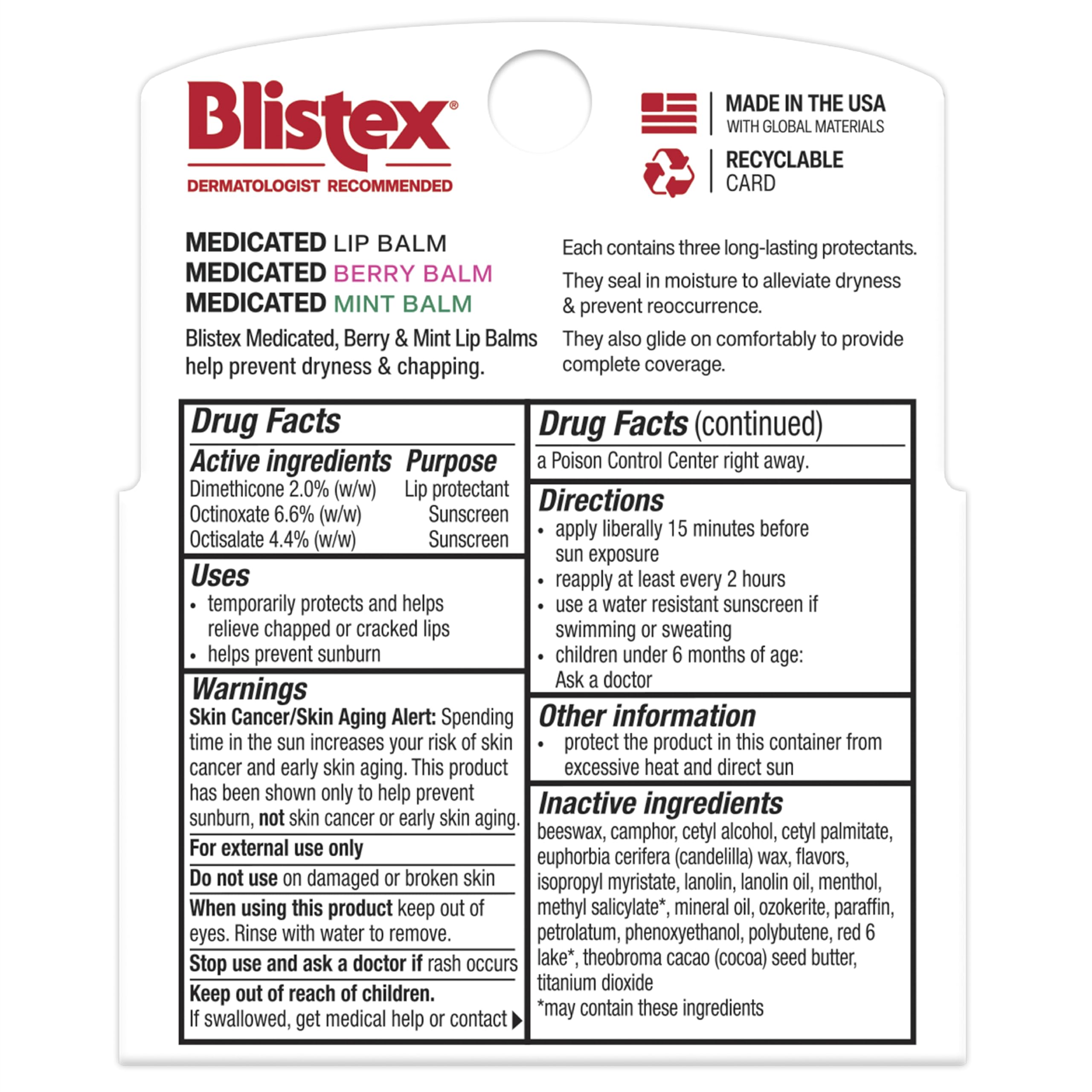 Blistex Medicated Lip Balm three-pack tubes for portable relief.