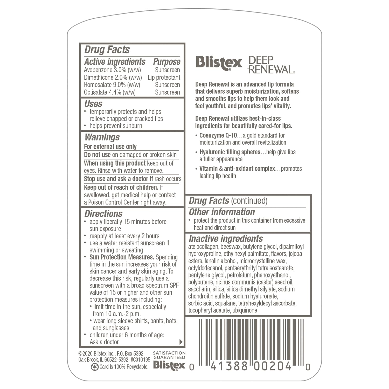 Blistex Renovación Profunda: conjunto de cuatro bálsamos para hidratación duradera.