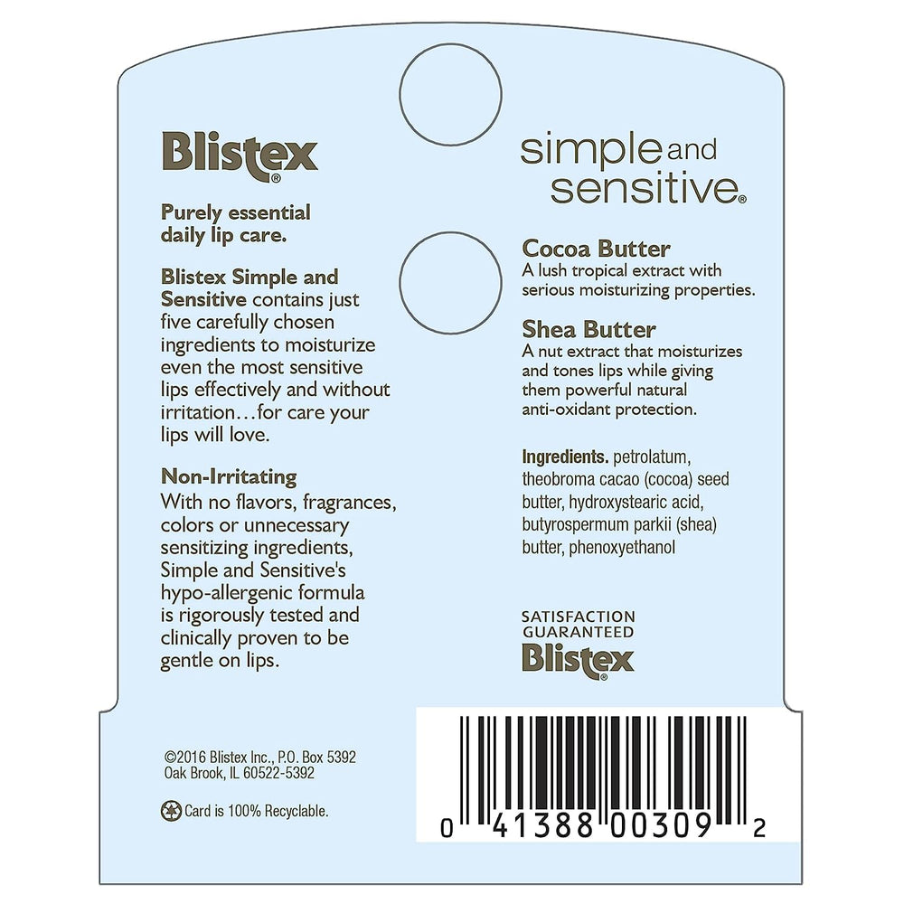 Blistex Simple & Sensitive pack of 4 for reliable lip care at home or on the go