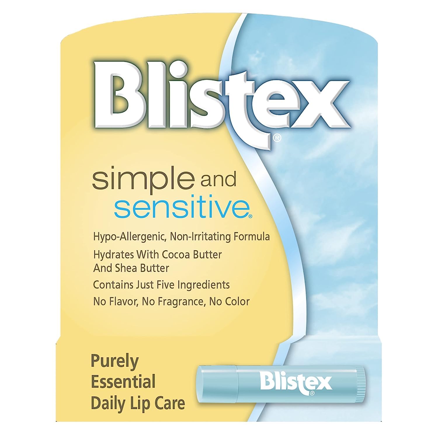Blistex Simple & Sensitive travel-friendly tube fits in a purse or pocket