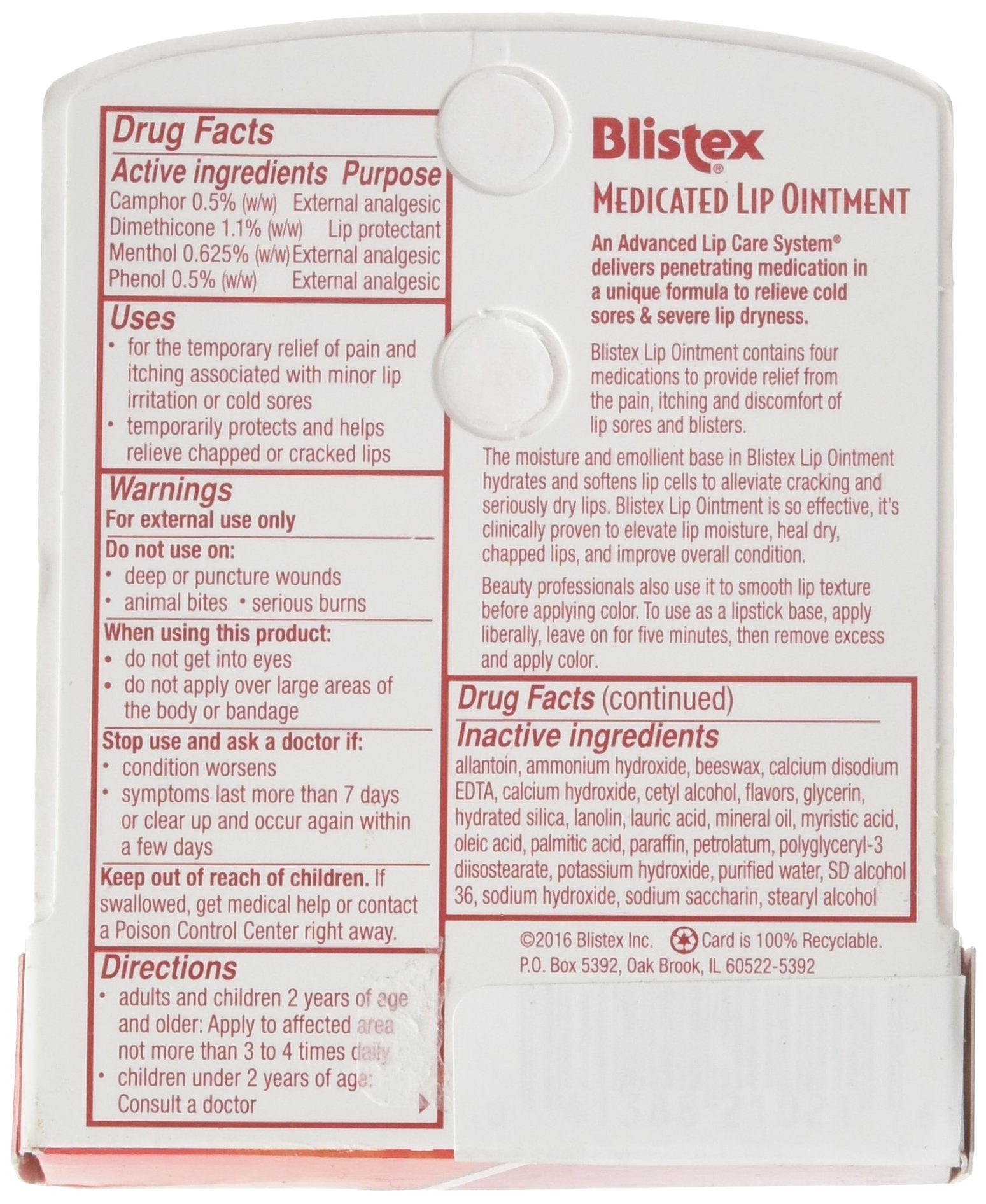 Textura cremosa de Blistex, hidratación continua para labios.
