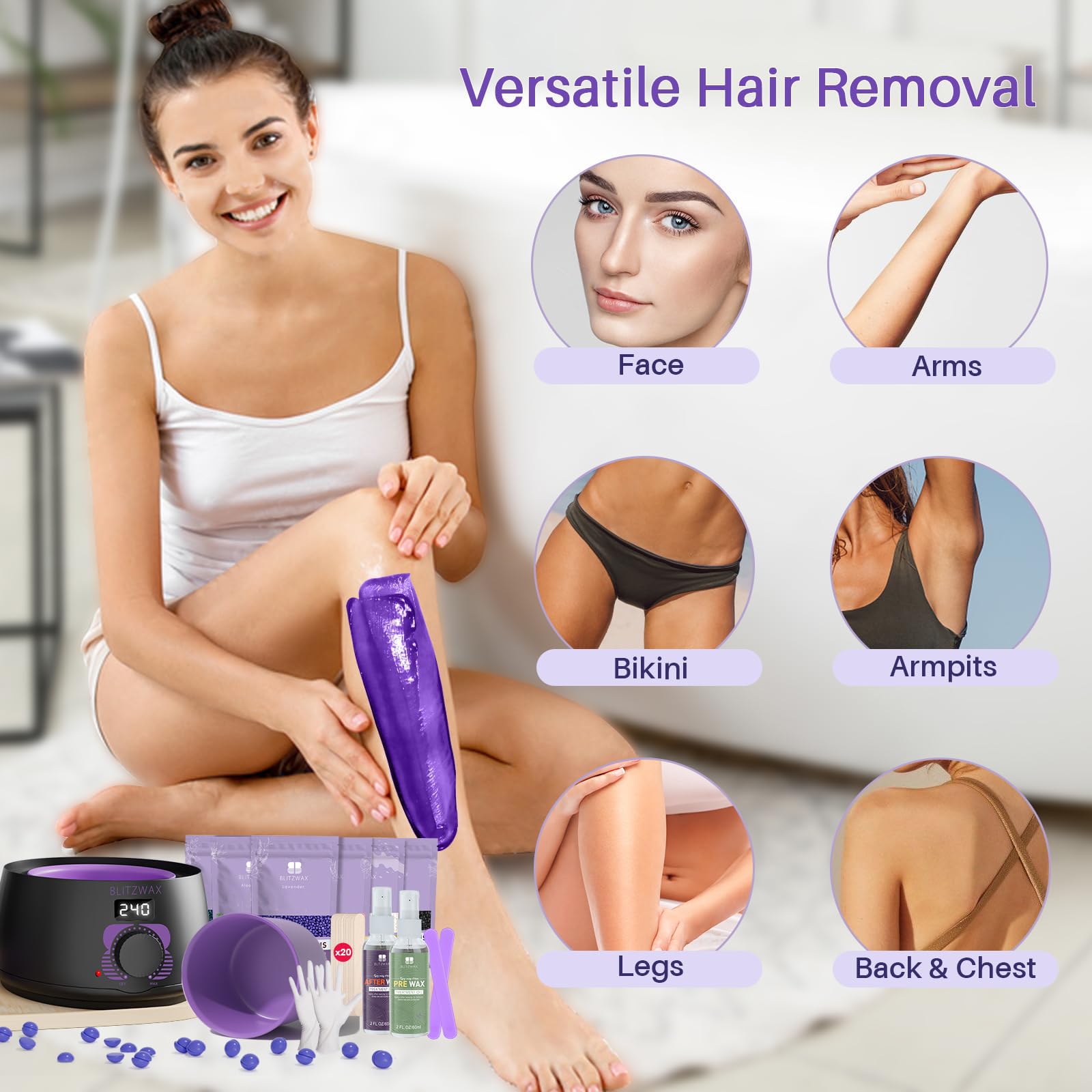 BLITZWAX comprehensive hair removal tools set for easy prep.