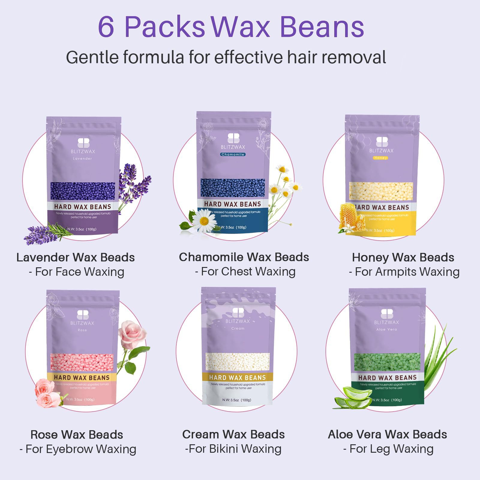BLITZWAX jasmine relaxing wax beads create a calm wax session.