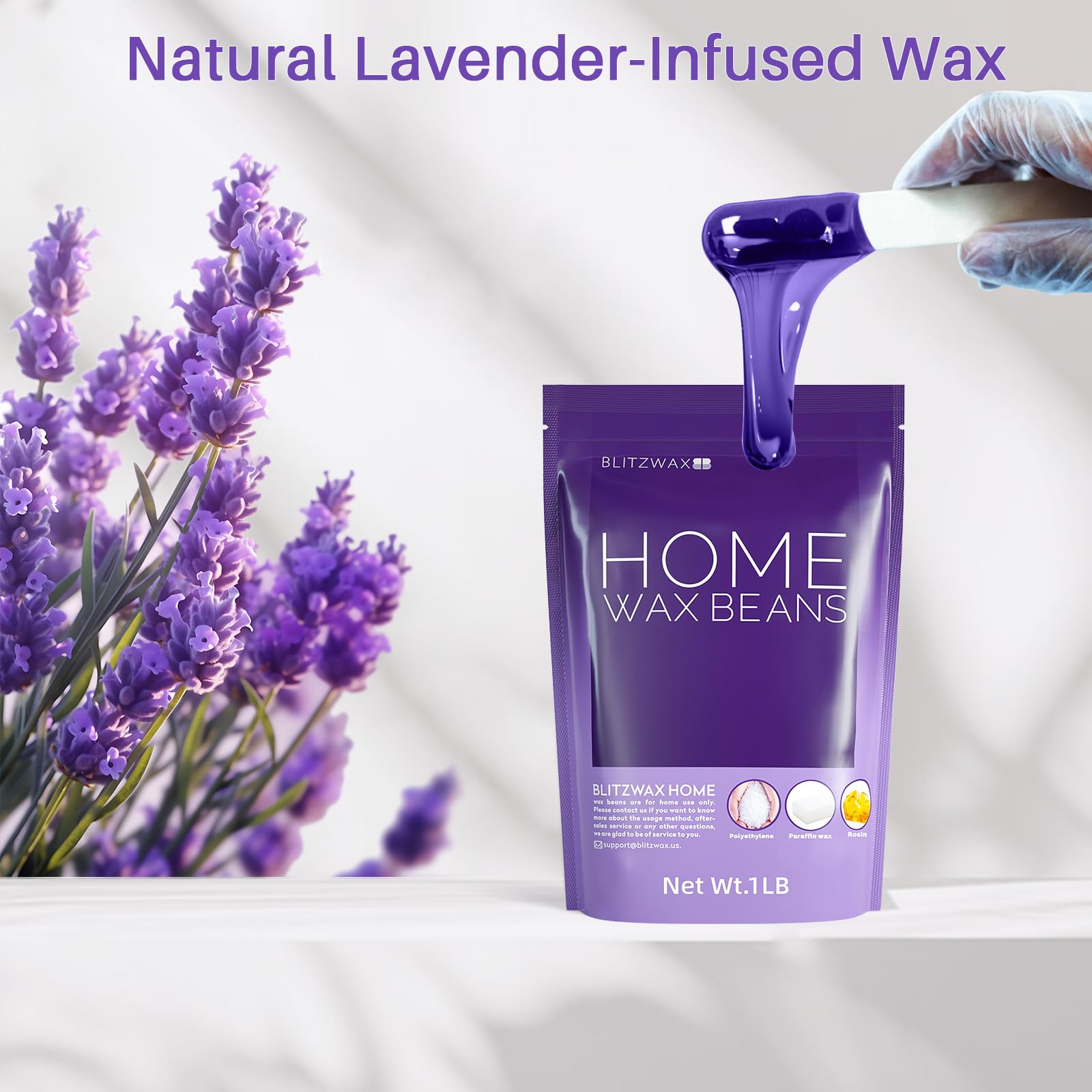 BLITZWAX Lavender at-home waxing kit showcasing easy setup.