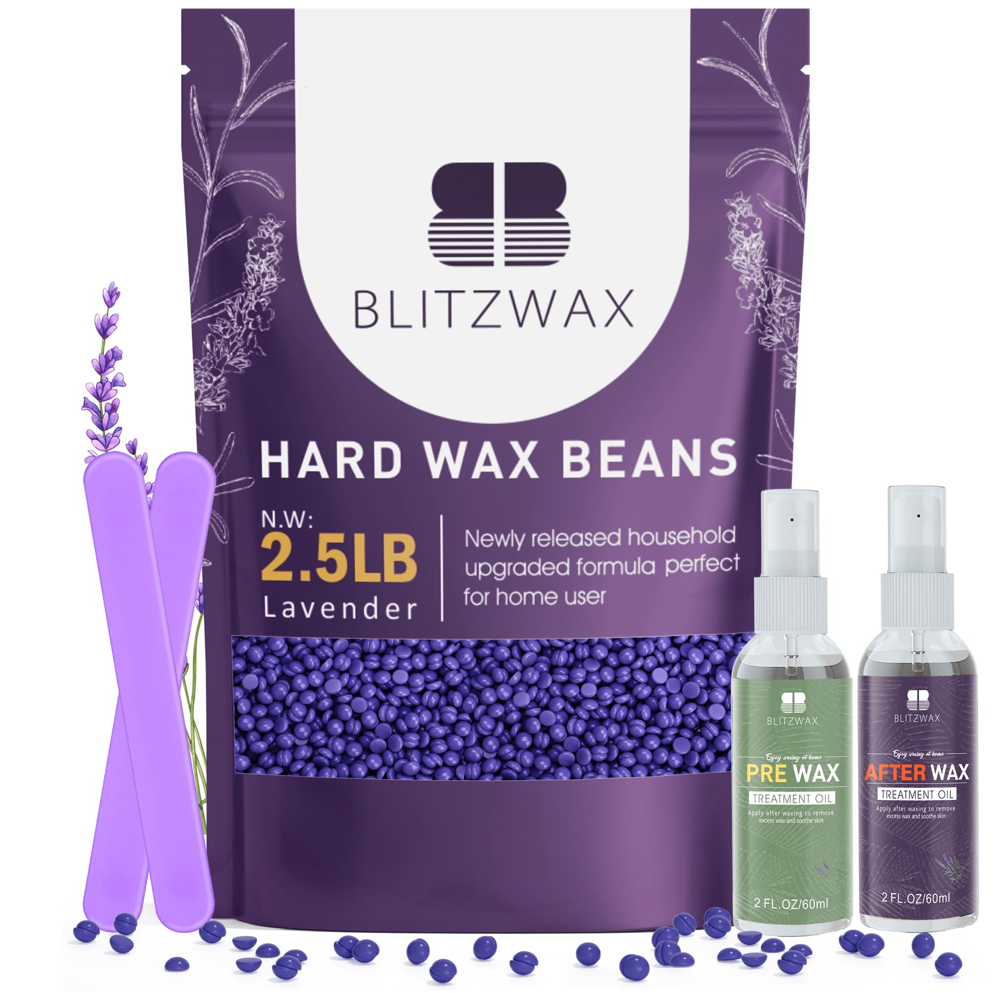 BLITZWAX lavender hard wax beads 2.5lbs in bag for easy home waxing.