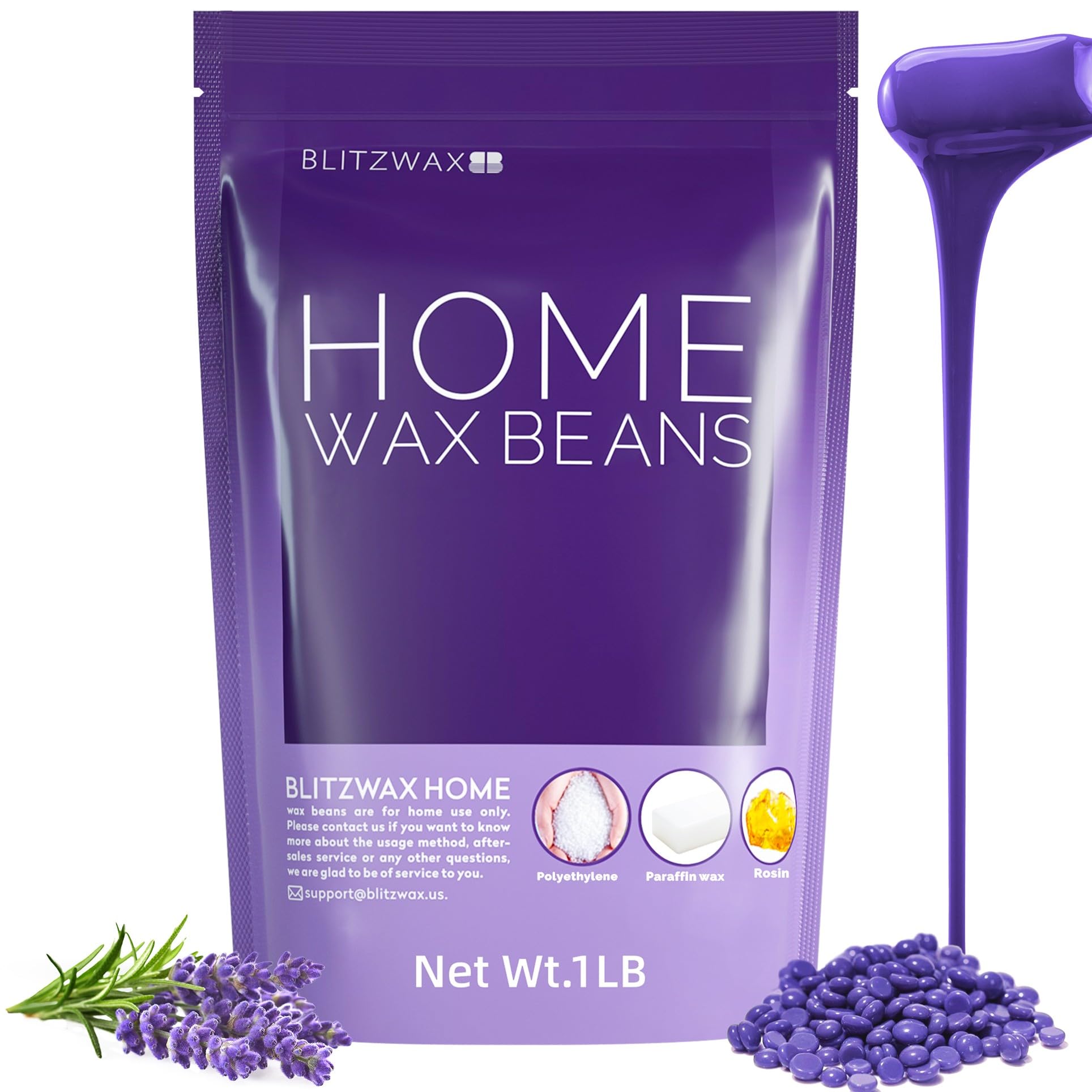 BLITZWAX Lavender hard wax beads pack shot showing salon grade at-home waxing.