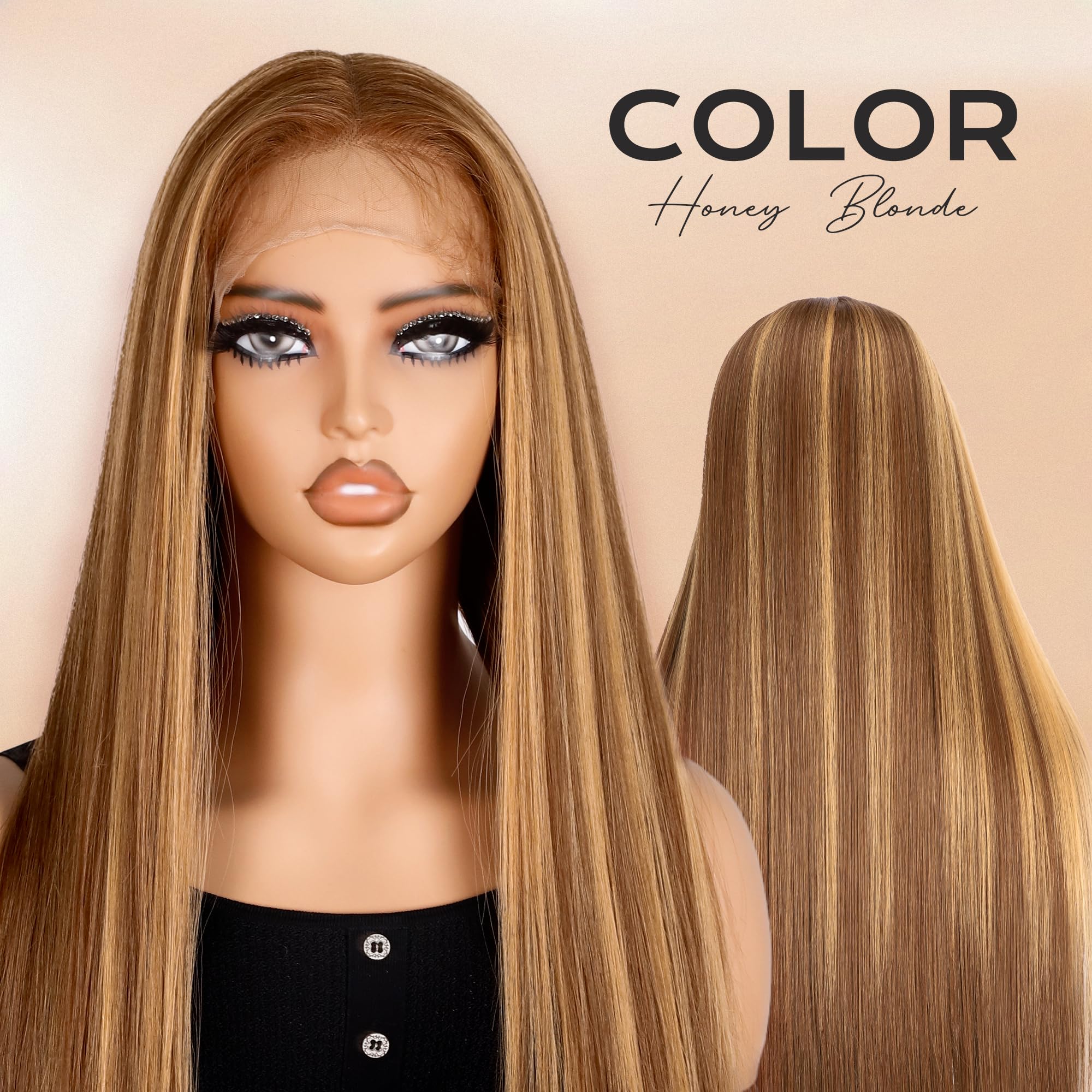 BLL Lace Front Wig Honey Blonde 30in cap detail reveals breathable lace and fit
