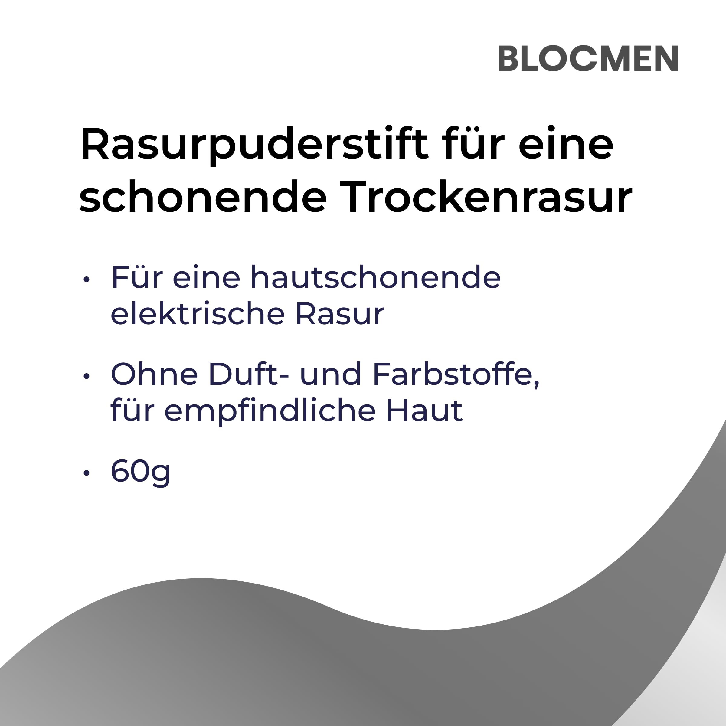 Blocmen Derma Pre Shave Powder Stick closeup reveals gentle texture and even spread.