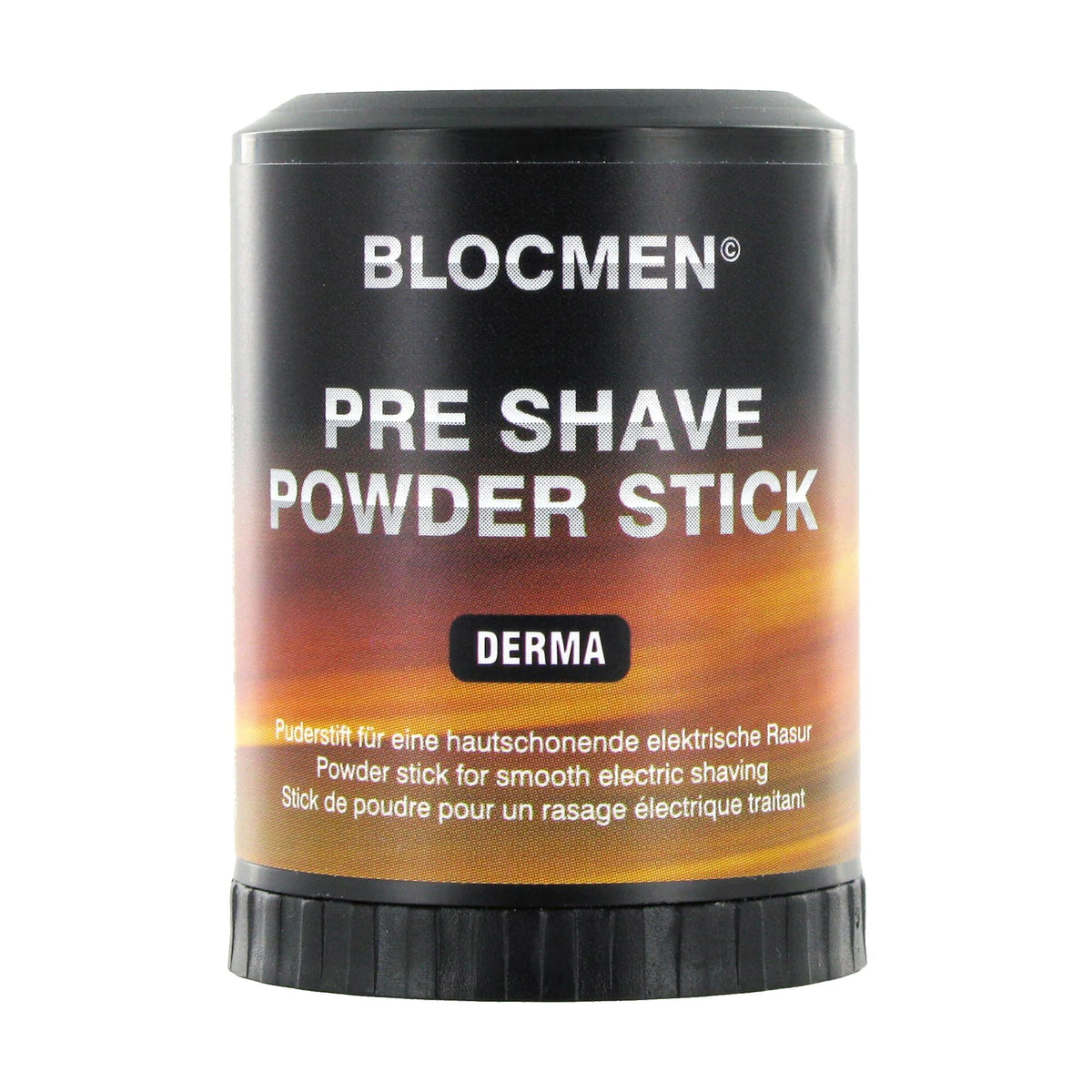 Blocmen Derma Pre Shave Powder Stick packaging shows travel-ready design.