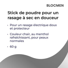 Blocmen Original Pre Shave Powder Stick aplicación controlada para una preparación de piel eficiente.